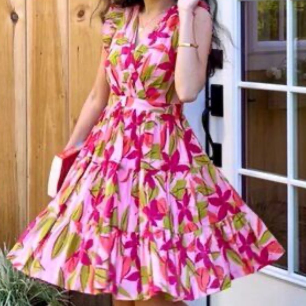 Taylor Pink and Green Floral Dress